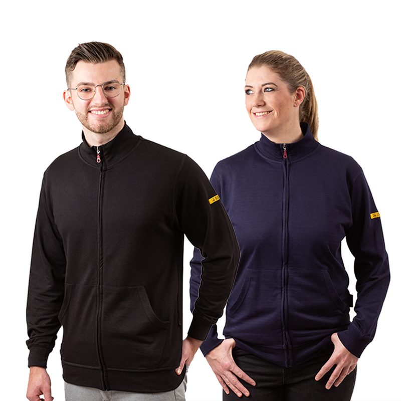 ESD-Arbeitsjacke als Sweatjacke – ableitfähige Schutzjacke für EPA-Bereiche nach DIN EN 61340-5-1