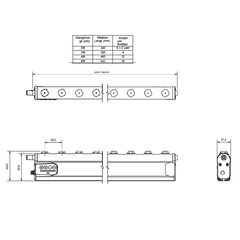 EP0402018-Ionisationsstab 650QAC Länge 240 mm Abmessungen 5208