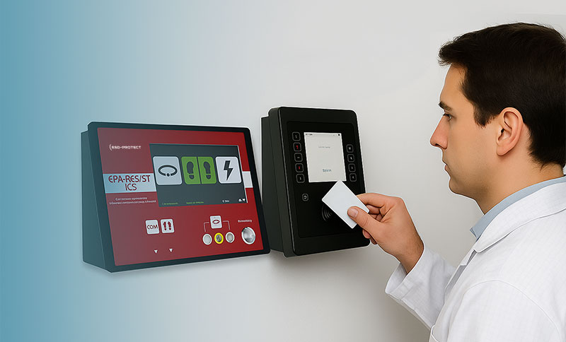 EPA-RESIST ICS ESD-Personentester – Anbindung an Zeiterfassungs- und Zutrittskontrollsysteme mit Sondertestfunktion für Schwangere und Implantatträger
