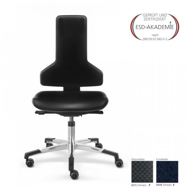 EP0805090 ERGO-PRO 800 ST-RR ESD-Stuhl Kunstleder schwarz, REINRAUM-Modell ISO Klasse 3 mit Fußring