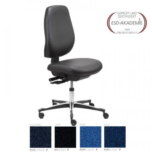 EP0805010 ERGO 600 PF ESD-Stuhl schwarz Kunstleder Permanentkontakt-Rückenlehne mit Federkraftverstellung