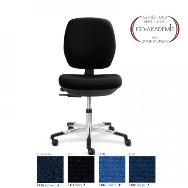 EP0805001 ERGO 400 PF ESD-Stuhl schwarz Permanentkontakt-Rückenlehne mit Federkraftverstellung